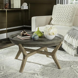 MAKLAINE Round Wood/Concrete Indoor/Outdoor Coffee Table, 18.1 in Height, Dark Gray Finish, Weather Resistant - Photo 2
