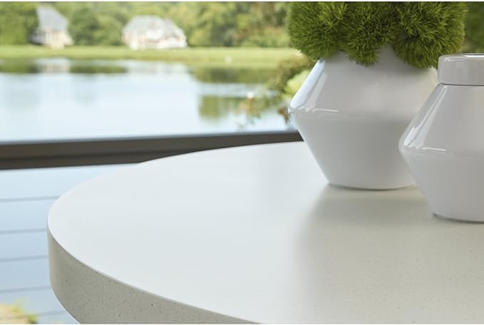 Signature Design by Ashley Seton Creek Casual Outdoor Bar Table with Umbrella Hole, Beige & White - Photo 8