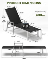Patio Chaise Lounge Chair Outdoor with Wheels&Armrests - Photo 2
