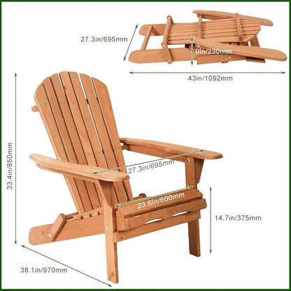 FDW Folding Adirondack Chair, All Weather Patio Chair Outdoor Fire Pit Chair for Patio Lawn Garden Backyard Deck Pool Beach