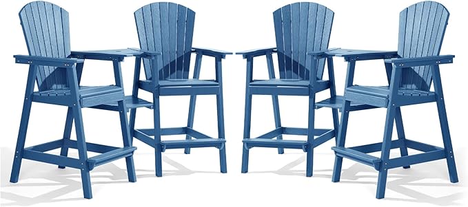 PASAMIC Tall Adirondack Chair Set of 4, All-Weather HDPE Outdoor Chairs with Removable Double Trays - Photo 1