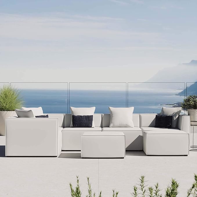 Modway EEI-4387-WHI Saybrook Patio Upholstered Sectional Sofa in White, 7-Piece Set - Photo 1