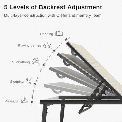 East Oak Textilene Outdoor Chaise Lounger, Aluminum Patio Lounge Chairs with Side Table, 5-Position Adjustable Lounge Chaise for Outside, Recliner Chair for Pool, Beach, Backyard, Porch, Lawn