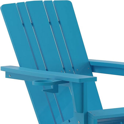 Flash Furniture Halifax Adirondack Rocking Chairs with Cup Holder, Weather Resistant Poly Resin Adirondack Rocking Chairs, Set of 2, Blue