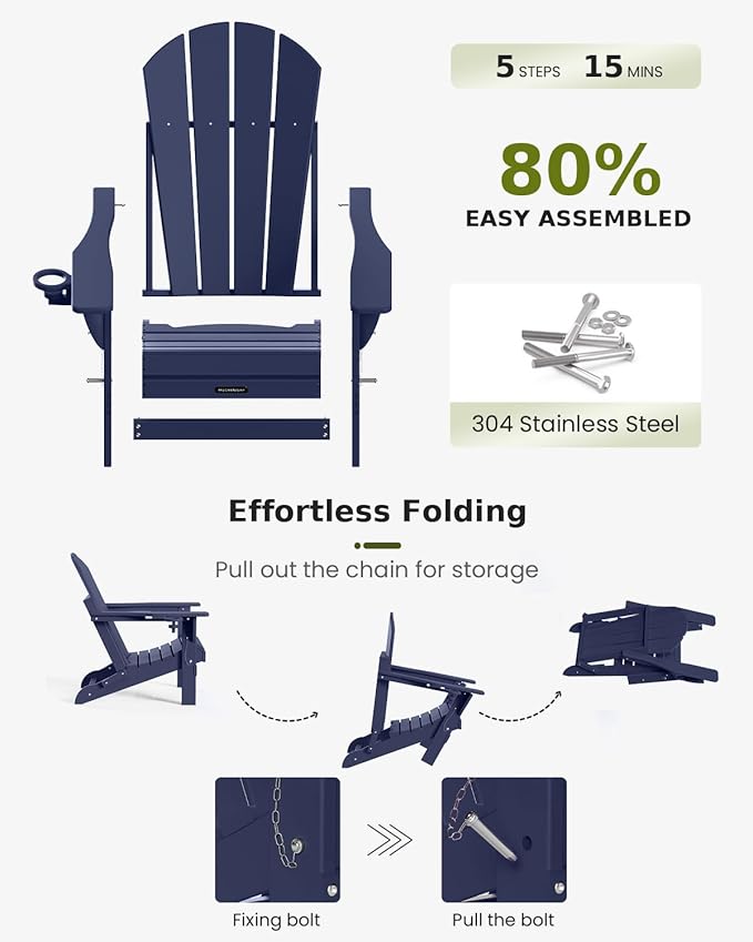 MUCHENGHY Folding Adirondack Chairs, Patio Chairs, Lawn Chairs, Outdoor Chair, Adirondack Chair Plastic, Fire Pit - Photo 4