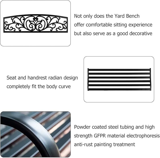 Outdoor Bench, 50" Metal Garden Bench Patio Porch Furniture with Backrest and Armrests, for Balcony, Yard, Garden, Weatherproof(Pink)