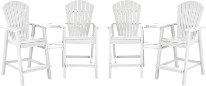 Tall Adirondack Chairs Set of 4, HDPE Balcony Chair with Double Connecting Tray, Weather Resistant Outdoor Adirondack Bar Stools for Patio, Deck, Patio, Backyard, Balcony. (White)