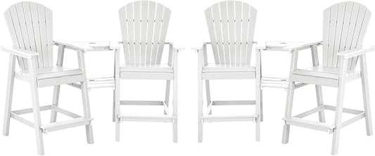 Tall Adirondack Chairs Set of 4, HDPE Balcony Chair with Double Connecting Tray, Weather Resistant Outdoor Adirondack Bar Stools for Patio, Deck, Patio, Backyard, Balcony. (White)