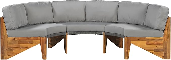 Quarte Outdoor Acacia Wood Round Sofa Set, Sectional Sets with Coffee Table, 6-Person Seating Group for Garden - Photo 9