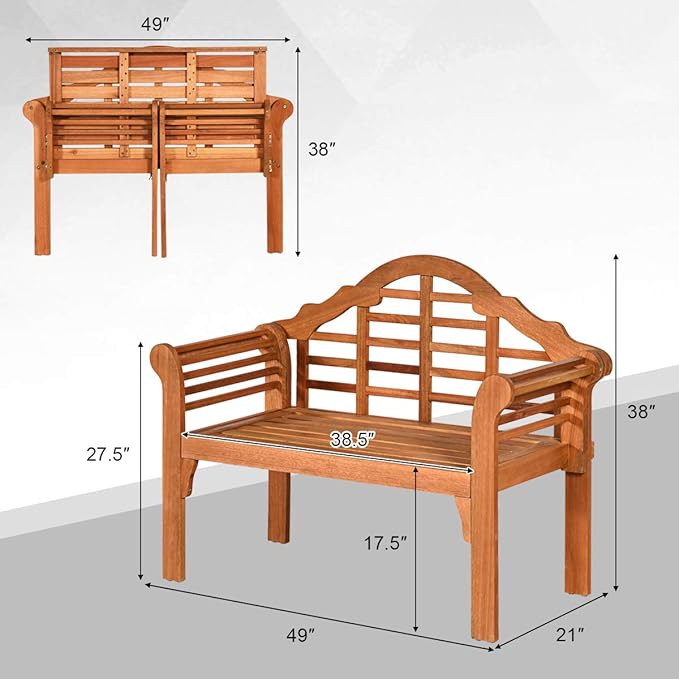 Tangkula Folding Outdoor Eucalyptus Wood Bench, 49” Large Foldable Solid Wood Garden Park Bench - Photo 3