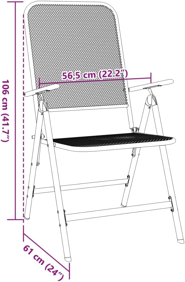Folding Garden Chair Set of 4 Metal Mesh Patio Chairs Anthracite 24 x 22 x 42 in Adjustable Backrest Stackable Outdoor Balcony Bistro Seating for Yard Deck Terrace