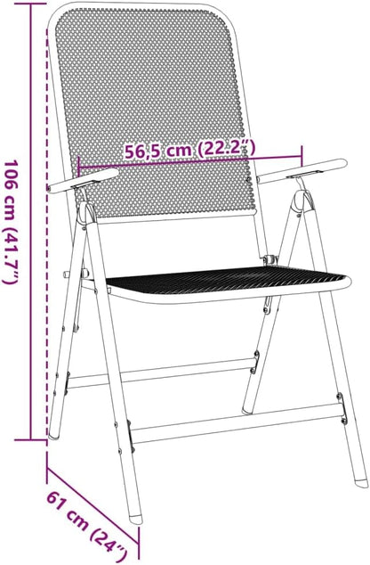 Folding Garden Chair Set of 4 Metal Mesh Patio Chairs Anthracite 24 x 22 x 42 in Adjustable Backrest Stackable Outdoor Balcony Bistro Seating for Yard Deck Terrace