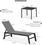 PURPLE LEAF Outdoor Chaise Lounge with Wheels for Outside 2 Pieces Aluminum Patio Lounge Chair with 5 Adjustable - Photo 2