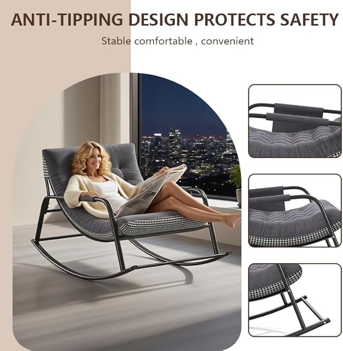 Oversized Rocking Chair with Cushion and Armrests, Lounge Rocker Recliner for Living Room, Bedroom, Patio, Porch - Photo 4