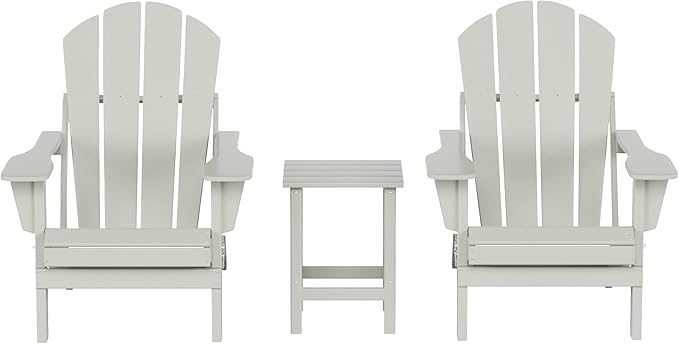 WO WESTIN OUTDOOR HDPE Laguna 3PC Outdoor Poly Adirondack Chair Set with Side Table, Sand