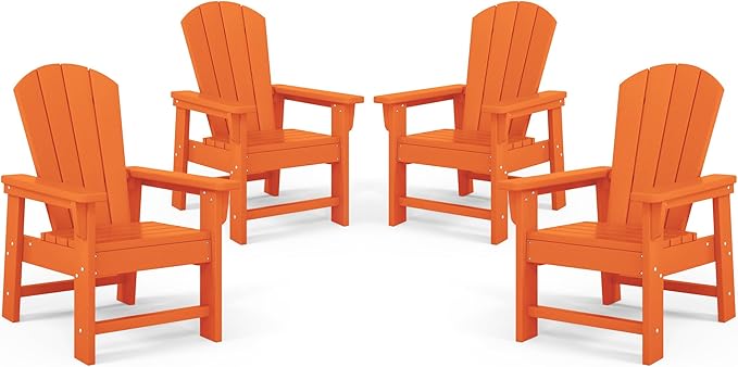 Costaelm Kids Adirondack Chair Set of 4, Plastic Outdoor Kids Chair Toddler Patio Furniture and Outdoor Children Picnic Activity Lawn Chair for Garden, Patio, Backyard & Beach, Orange