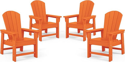 Costaelm Kids Adirondack Chair Set of 4, Plastic Outdoor Kids Chair Toddler Patio Furniture and Outdoor Children Picnic Activity Lawn Chair for Garden, Patio, Backyard & Beach, Orange