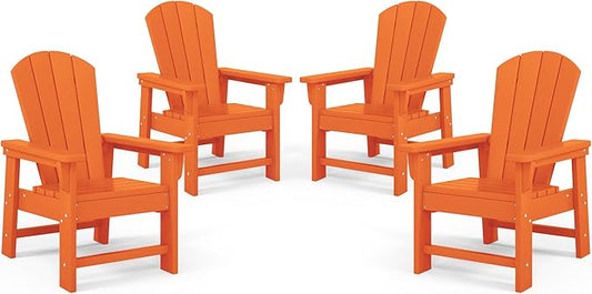 Costaelm Kids Adirondack Chair Set of 4, Plastic Outdoor Kids Chair Toddler Patio Furniture and Outdoor Children Picnic Activity Lawn Chair for Garden, Patio, Backyard & Beach, Orange