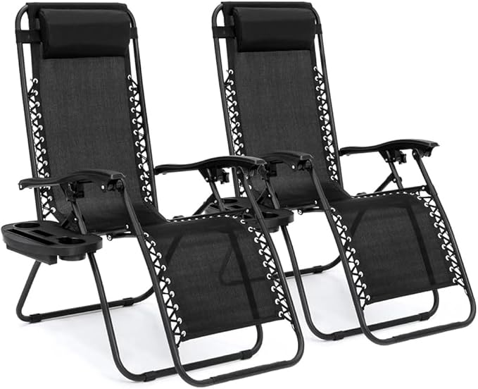 2-Pack Adjustable Zero Gravity Lounge Chair with Steel Mesh Fabric: Reclining Lawn Chair Featuring Comfort Pillow - Photo 1