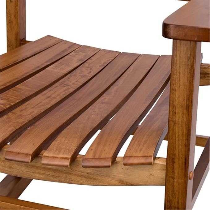 Pemberly Row Traditional Hardwood Indoor/Outdoor Rocking Chair, Brown Finish, 45.25" H x 27" W x 34" D, Comfortable High Back, Durable Kiln-Dried Wood, Porch Patio Deck Garden Accent Seating