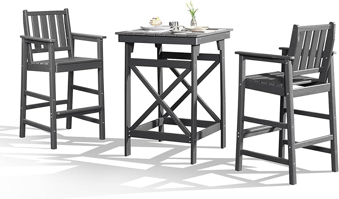 3-Piece Adirondack Chairs and Table Set, HDPE Patio Bar Sets, All Weather Outdoor Bar Stools Set - Photo 1