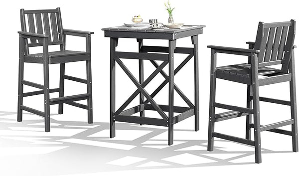 3-Piece Adirondack Chairs and Table Set, HDPE Patio Bar Sets, All Weather Outdoor Bar Stools Set - Photo 1
