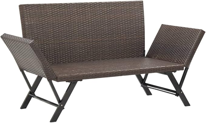 Garden Bench Deck Bench Patio Bench with Cushions 69.3" Brown Poly Rattan - Photo 7