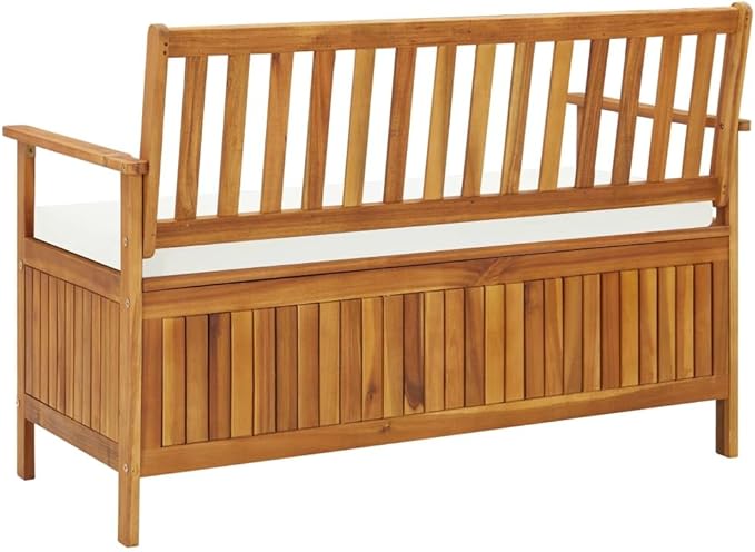 Storage Bench Natural Wood Solid Acacia Wood with a Polyester Cushion Park Bench Garden for Courtyard Garden