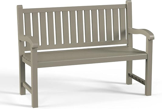 ROJIK Outdoor Bench Resin Patio Chairs Waterproof 2-Person Slatted Chairs with Sturdy Frame, Comfortable Seating for Garden Backyard Porch and Park(Grey)