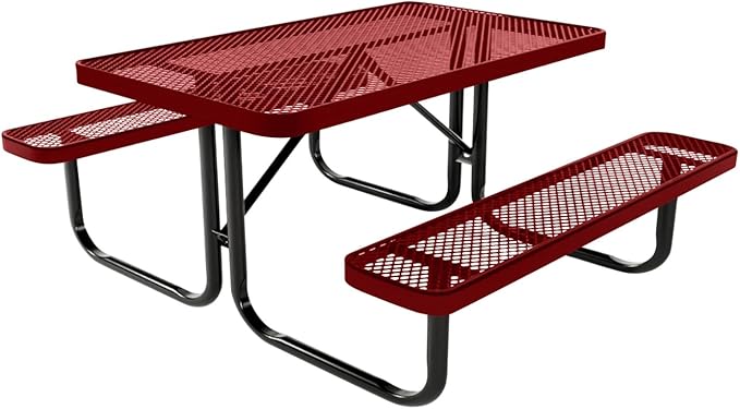 COATEDOUTDOORFURNITURE Heavy-Duty Portable Outdoor Kids Table, Expanded Metal Kids Picnic Table, Commercial-Grade Picnic Table, Made in America (4ft Rectangular, Childrens, Textured Burgundy)