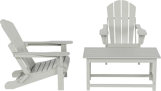 WO Home Furniture Adirondack Chairs Table Set of 3 PCS Outdoor Folding Chairs Coffee Table Weather/UV Resistant for Lawn - Photo 3