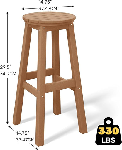 Costaelm 29" Height Outdoor Bar Stools, All-Weather Bar Stools, Adirondack Poly Patio Round Bar Stool for Patio, Deck, Kitchen Counter and Garden, Teak