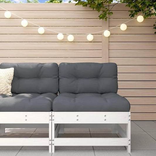 White Solid Pine Wood Outdoor Garden Middle Sofa 24.4x24.4x27.8 in with Modular Design for Patio Balcony and Terrace Use