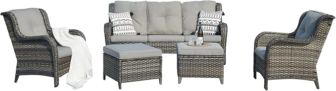Rilyson Outdoor Patio Wicker Furniture Set - 5 Piece Rattan Patio Conversation Sectional Sofa Set with 1 Couch - Photo 1