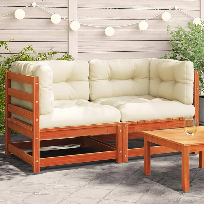 Outdoor Sectional Sofa Sets Brown Solid Pine Wood 27.6 x 27.6 x 26.4 in Rustic Patio Couch with Removable Cushions for Garden Balcony Patio Furniture