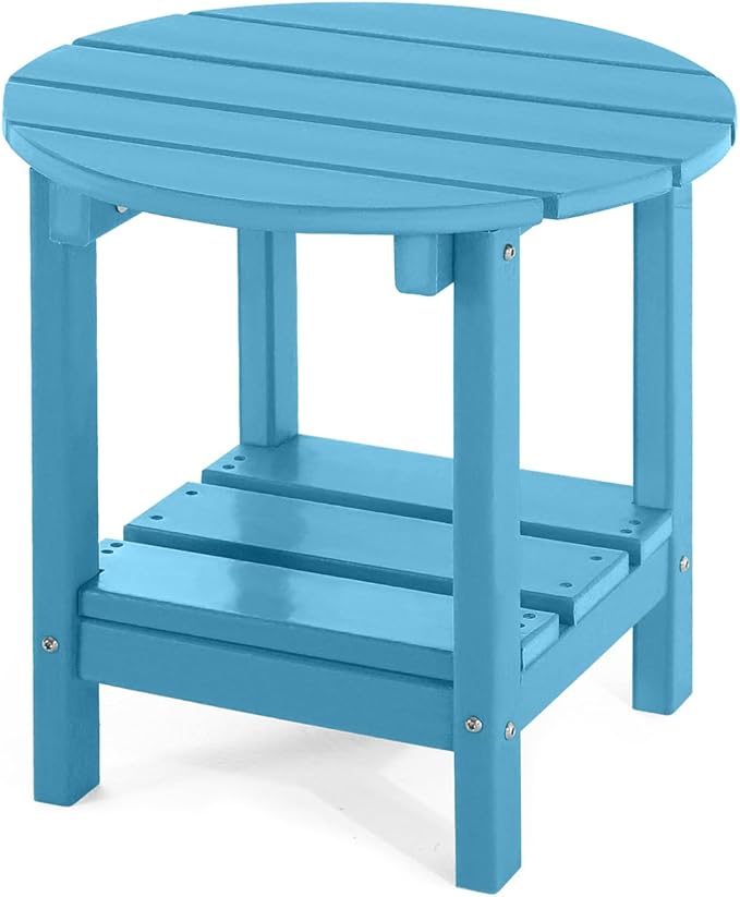 Adirondack Outdoor Side Tables, 2-Tier Round Outdoor Table, Weather Resistant HDPE Patio End Table for Garden, Lawn, Pool, Beach, Porch, Deck, Backyard - Turquoise