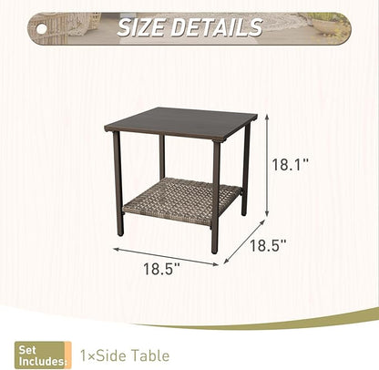 Vista Oasis Outdoor Steel Patio Table, Patio Side Table with Lower Storage, Outdoor Furniture for Balcony, Porch and Garden, Wood Grain Top