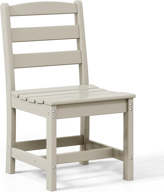 Costaelm Outdoor Dining Chair, Armless Patio Adirondack Chair, HDPE Poly Lumber, Waterproof Indoor/Outdoor Restaurant Bistro Dining Chair for Outside Porch Backyard Garden, Sand