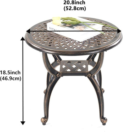 Mandolin Outdoor Patio,Rust -Resistant Cast Aluminum Side Table,Weather Resistant End Table，Coffee Table， Perfect for Patio, Backyard Or Garden. (Aluminum Round, Copper)