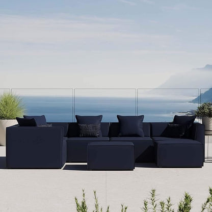 Modway EEI-4387-NAV Saybrook Patio Upholstered Sectional Sofa in Navy, 7-Piece Set