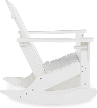 Signature Design by Ashley Sundown Treasure Cottage Weather Resistant Outdoor Rocking Chair with 1 Cup Holder, White