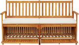 Brown Solid Acacia Wood Storage Bench with Removable Cushion - Photo 4
