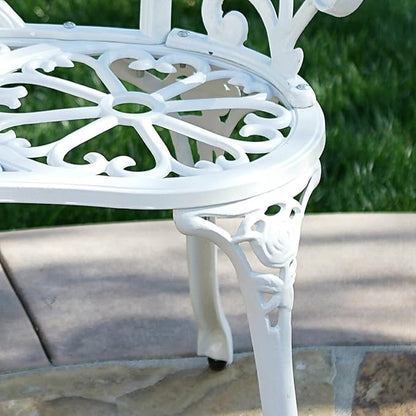 Wrought Iron Bench Curved Steel Rose Pattern Patio Garden Chair Antique Style Backyard Home Seat Loveseat Metal White Outdoor Indoor Pool Side Bristo Double Sitting Balcony Home Office Solid Legs