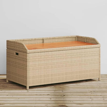 Outdoor Storage Bench with Synthetic Rattan, Acacia Wood Top, Weather-Resistant Patio Seating for Garden or Balcony Mix Beige, 19.7 x 39.4 x 20.5 in