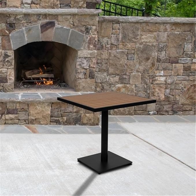 BOWERY HILL 30" Square Patio Dining Table, Faux Teak Poly Slats, Black Powder Coated Steel Frame, Weather and Rust Resistant, Modern Outdoor Table for Yard, Patio, Deck or Poolside Use
