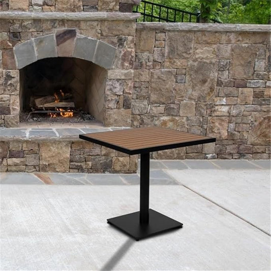 BOWERY HILL 30" Square Patio Dining Table, Faux Teak Poly Slats, Black Powder Coated Steel Frame, Weather and Rust Resistant, Modern Outdoor Table for Yard, Patio, Deck or Poolside Use