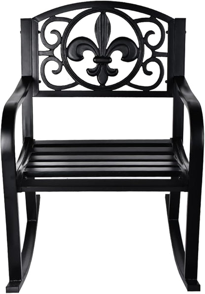 Outdoor Patio Rocking Chair, Metal Rocking seat for for Deck, Backyard or Garden (Black)