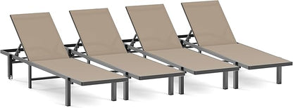 Pool Chaise Lounge Chair Set of 4, Outdoor Lounge Chairs with Wheels, 5-Position Adjustable Sun Loungers for Outside, Deck, Beach, Khaki