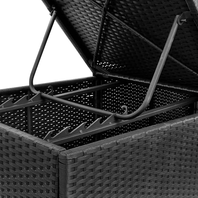 PE Rattan Sunlounger Outdoor Chaise Lounge 76.8x23.6x12.2in Steel Frame Adjustable Backrest Black with Blue Cushion for - Photo 9