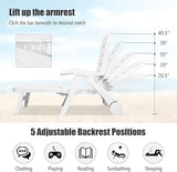 COSTWAY 2PCS Folding Chaise Lounge with Wheels, 5-Position Adjustable Recliner for Sunbathing, Seaside (White) - Photo 4